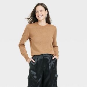 Women’s Fine Gauge Crewneck Sweater A New Day Camel Tan Size Large NWT!